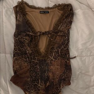 SHEIN Leopard Print Ruffled Bodysuit